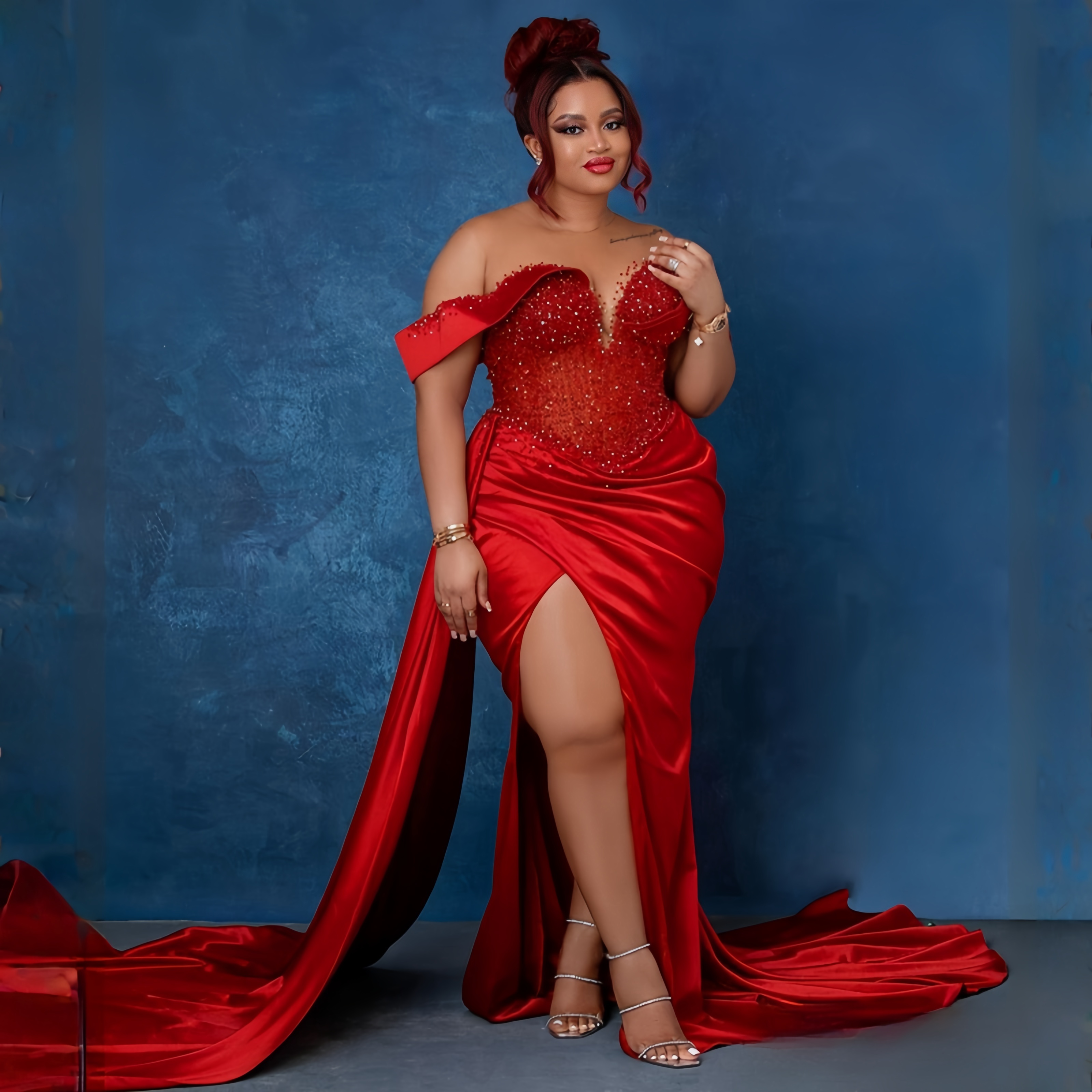 2025 Plus Size Aso Ebi Prom Dresses For Special Ocns Sheer Neck Evening Formal Dress High Split Beaded Sequined Lace Birthday Gowns Vestido De Sorrie 