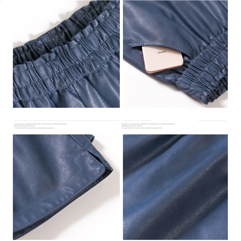 LJSXLS Elastic High Waist Wide Leg Biker Shorts Autumn PU Leather Short Femme Casual Ladies Black Mujer 250107