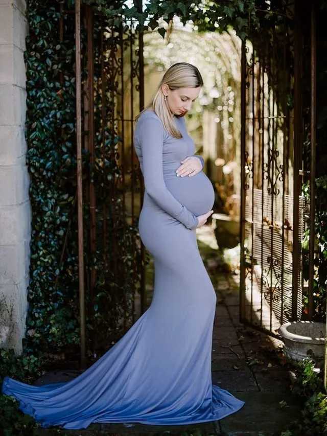 Elastic and sexy black pregnant woman photo shoot dress long sleeved baby shower dress pregnant woman photo prop costume W250113