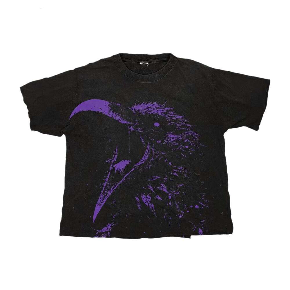 American Classic Short T Trendy Creative Design Sense Summer Black Printed Cotton Top