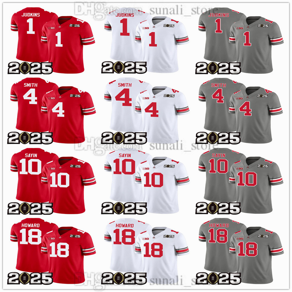 Buckeyes 2025 CFP Final Patch Football Jersey 4 Jeremiah Smith 18 Will Howard 32 TreVeyon Henderson 7 CJ Stroud 1 Quinshon Judkins 2 Emeka Egbuka 10 Julian Sayin Sewed