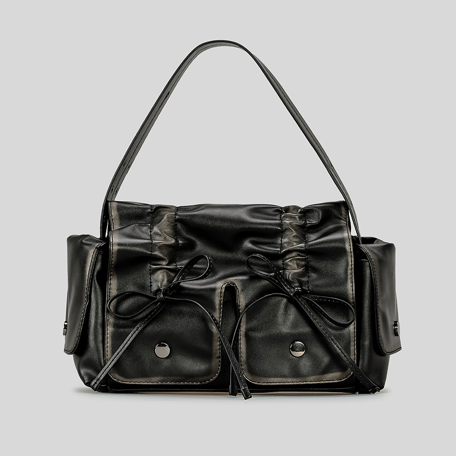 Moto&biker Bags for Women Designer Handbags Nad Purses 2024 New In Distressed Pu Leatther Rivet Bow Underarm Shoulder Bag