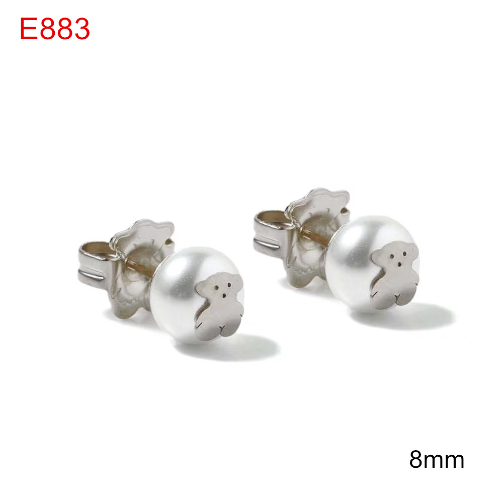 Fashion Women Men Bear Silver Gold Stainless Steel White Bead Zircon Animal Span Stud Earrings Jewelry A Gift