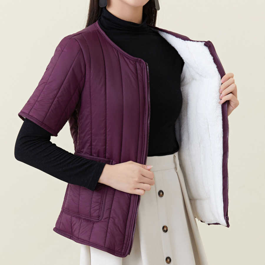 Womens New Zipper Thickened Warm Cotton Inner Tank Womens Home Cotton Clothes Cotton Clothes With Plush Short Sleeve Women Jackets Coat 241209