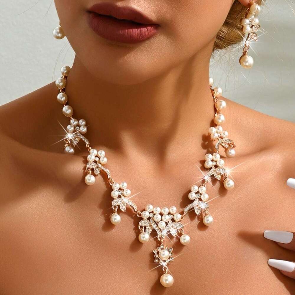 Elegant and atmospheric water droplet jewelry, elegant wers, geometric circles, pearl earrings, necklace, women's set
