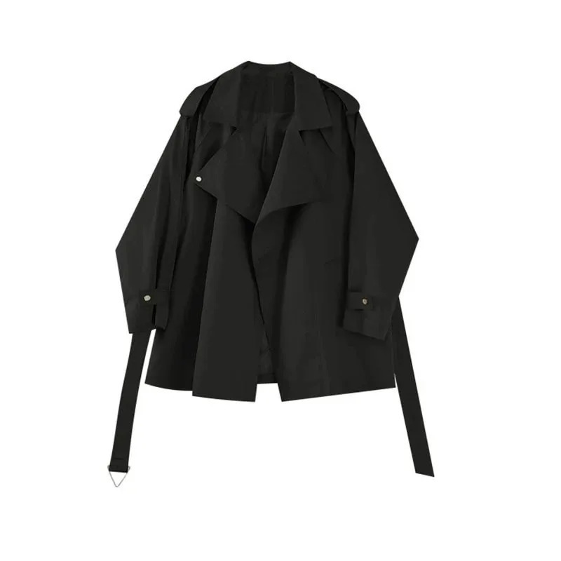 2024 Autumn Women Khaki Short Trench Coat With Sashes High Quality Loose Casual Lapel Long Sleeve Female Windbreaker Outwear 250102