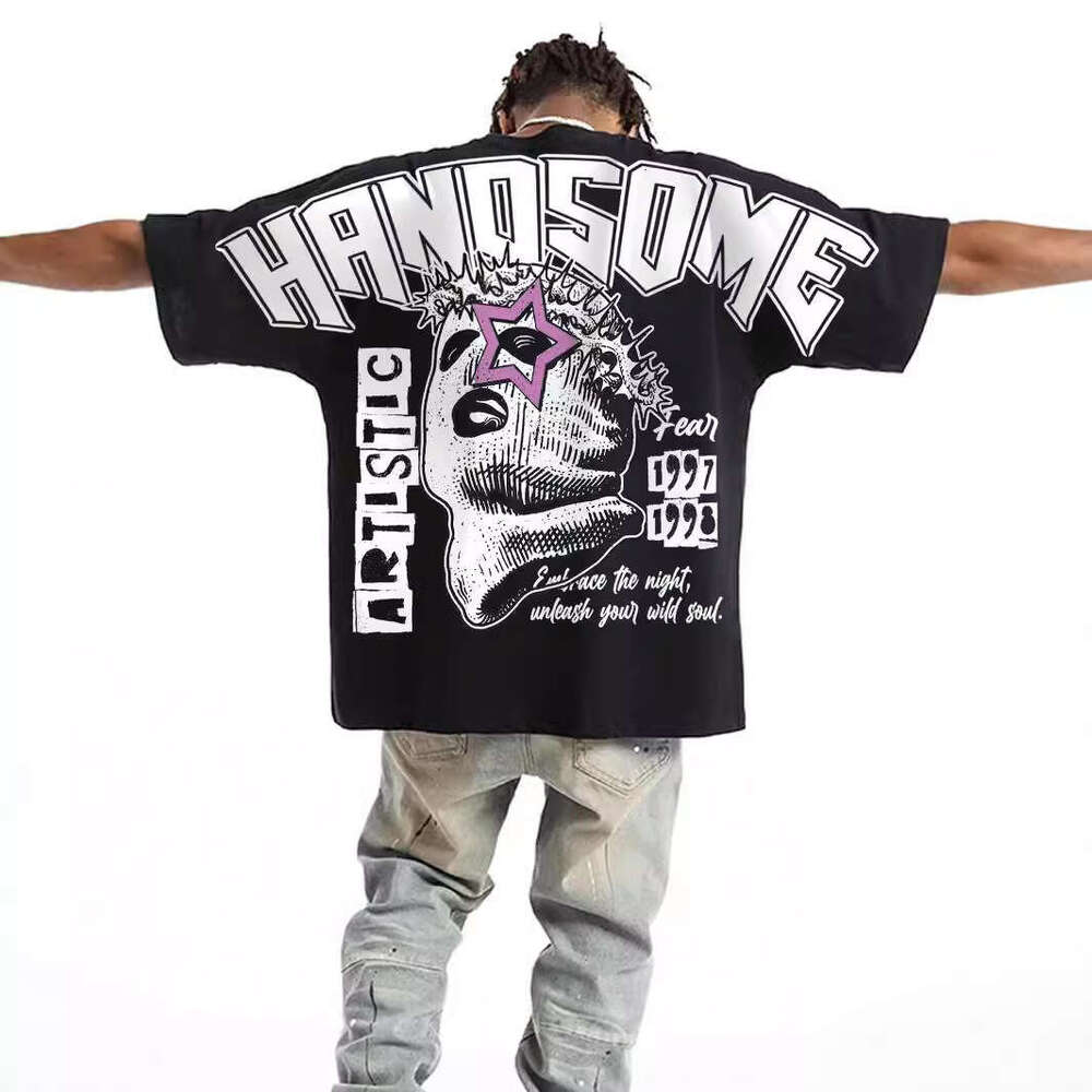 American street fashion brand Y2K Harajuku men's casual letter pattern printed short sleeved T-shirt