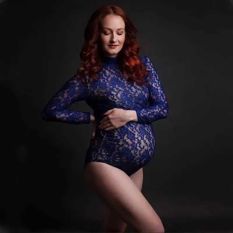 Lace maternity photography prop jumpsuit stretch pregnancy photo shoot for boys or girls Par tight fitting long sleeved W250113