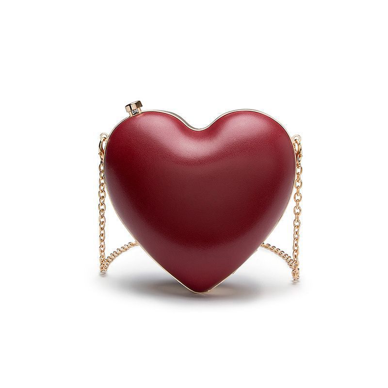 Stylish Wine Red Heart Shape Chain Clutch for Parties - Versatile Shoulder Bag