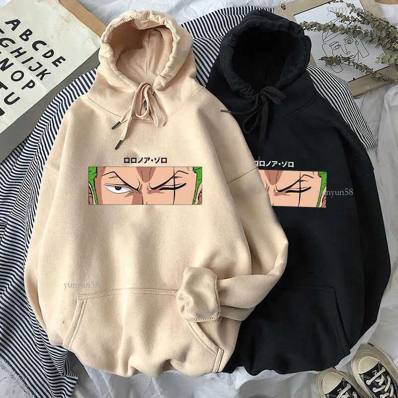 Roronoa Zoro Print Hoodies Men One Piece Anime Sweatshirts Hooded 2021 New Brand Man Woman Fleece Warm Hooded Pockets Streetwear H0909