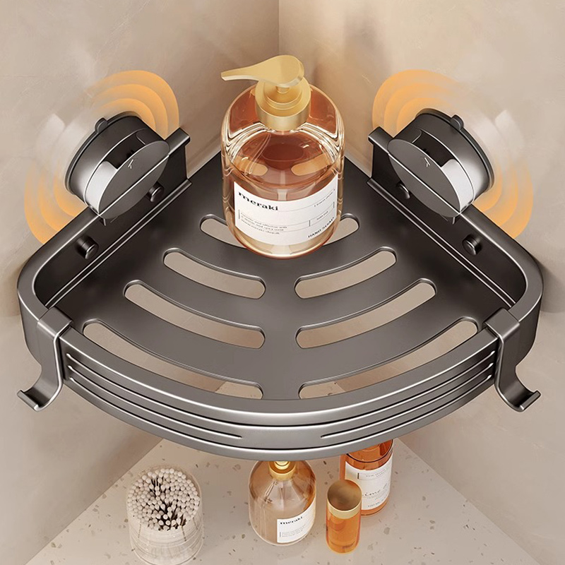 Bathroom triangular storage rack suction cup Aluminum bathroom storage Toilet shower shampoo lotion wall hanging corner shelf