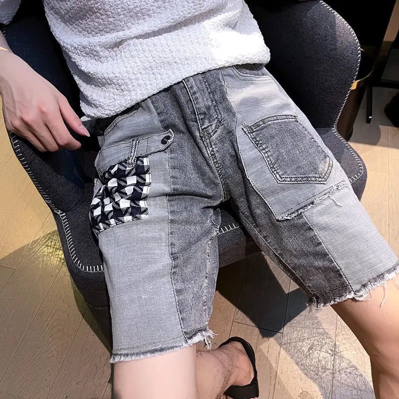2024 Summer Mens Clothing Denim Shorts Striped Pants Leisure Time Easy Button Mid Waist Zipper Fashion Trend Allmatch 250103