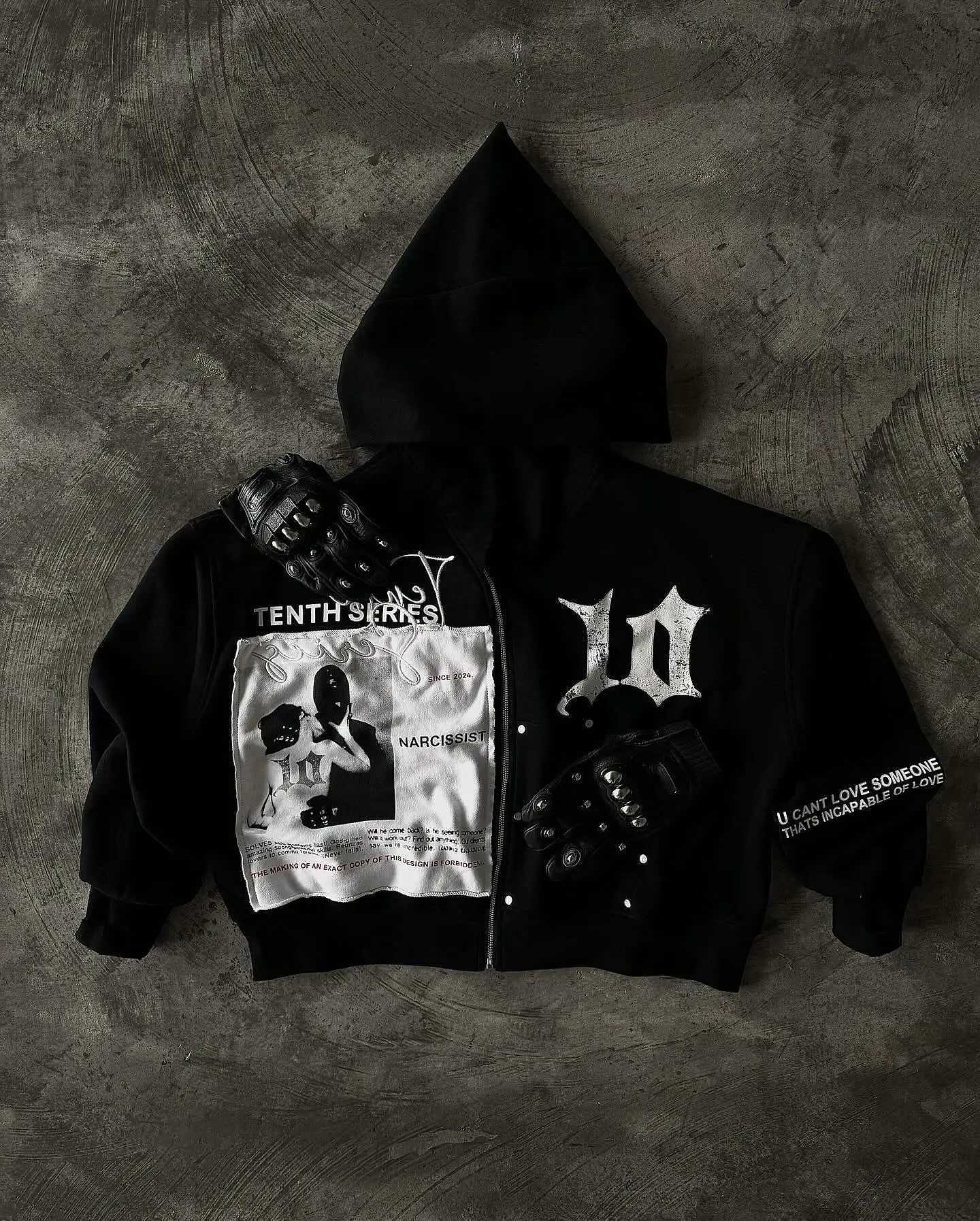 Tenthseries retro patch work hoodie Y2K clothing mens Harajuku hip-hop letter embroidery super large hoodie sportswear casual jacket W250113