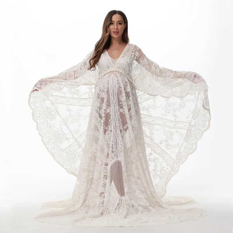 Bohemian pregnant woman dress beige lace long train Bohemian pregnant woman photo shoot dress W250113