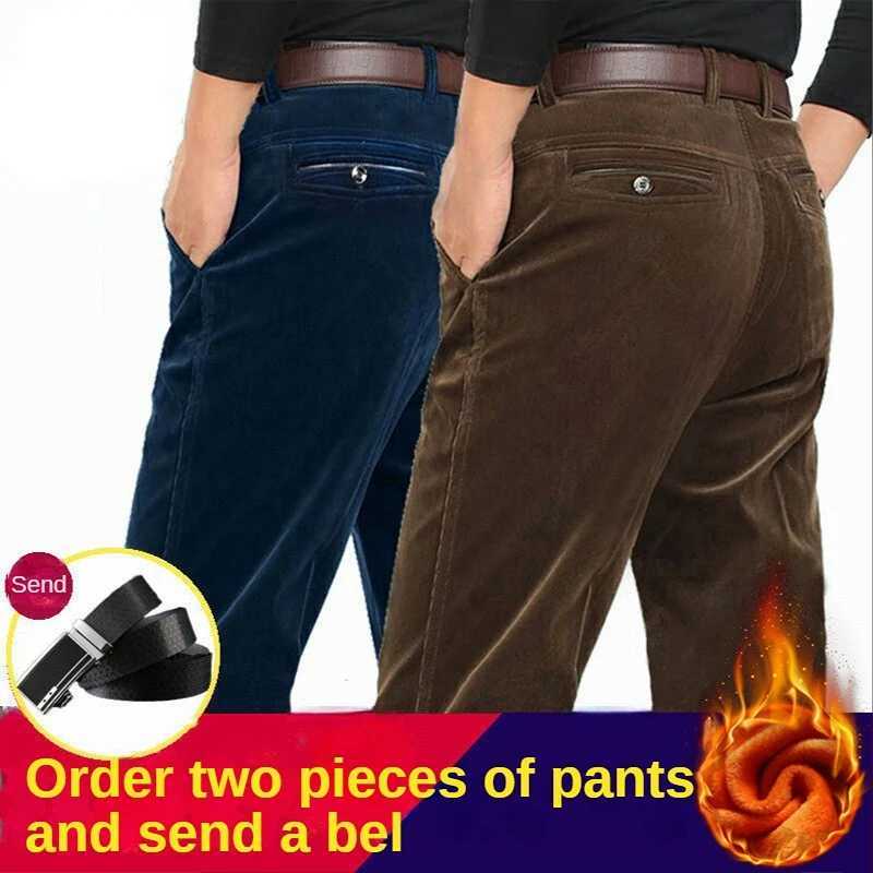 Autumn Winter Luxury Clothing Warm Corduroy Pants Men Flce Brushed Work Designer Straight Middle Aged Elderly Velvet Trousers X250113