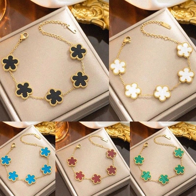 Women Bracelets Designer Gold Plated Jewelry Classic 4 Four-Leaf Clover Bracelet Fashion Elegant Mother-of-Pearl Agate Dia Charm Chain W S1O3#