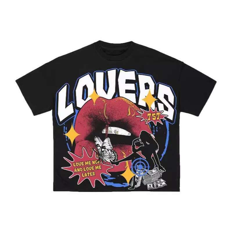 Personalized design cartoon letter pattern summer new street loose casual wear American hip-hop men's and women's top