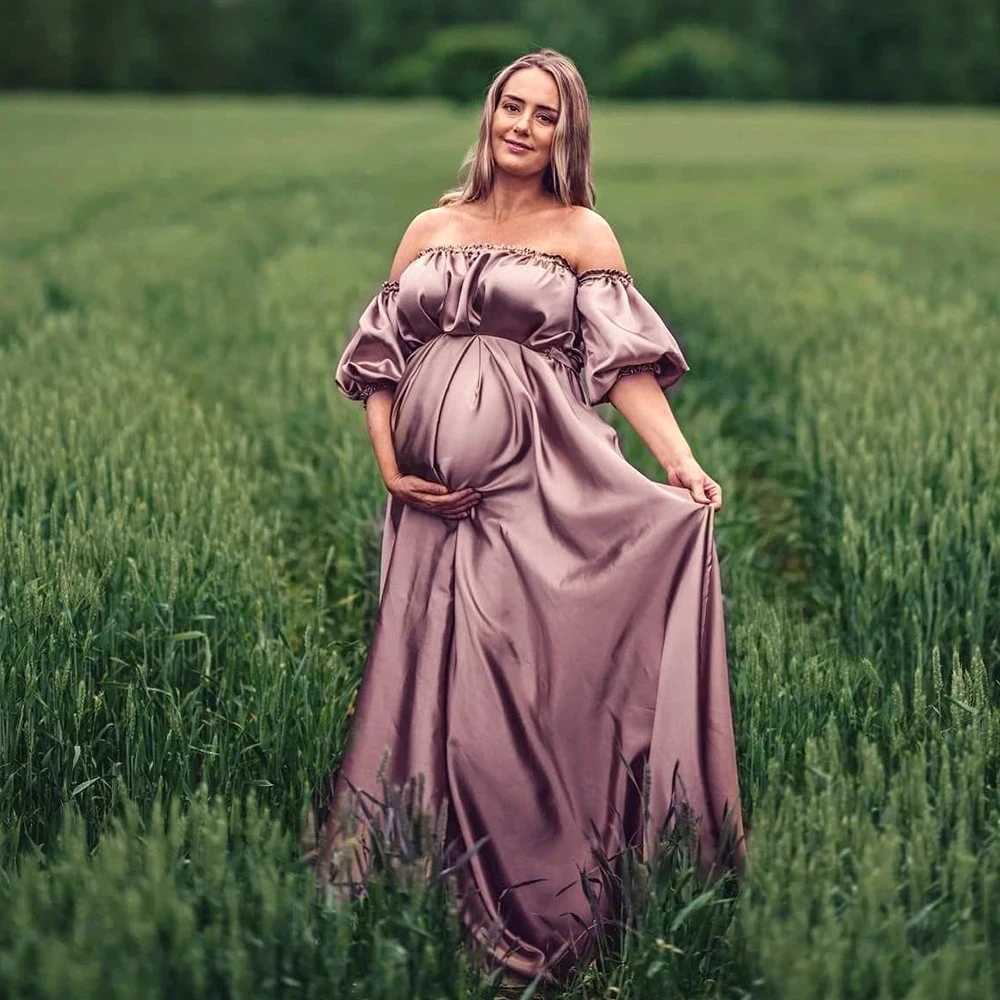 Womens elegant satin chiffon bohemian loose maternity dress photo shoot bohemian maternity dress W250113