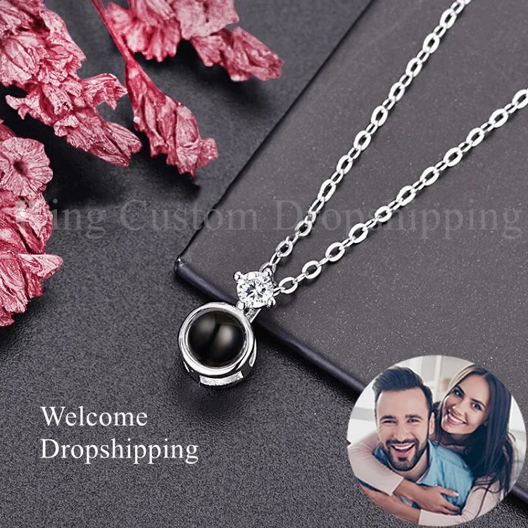 Personalized Projection Pendant Custom Po Fashion Round Pendant Romantic Love Memory Wedding Necklace Mothers Day Gift 250107