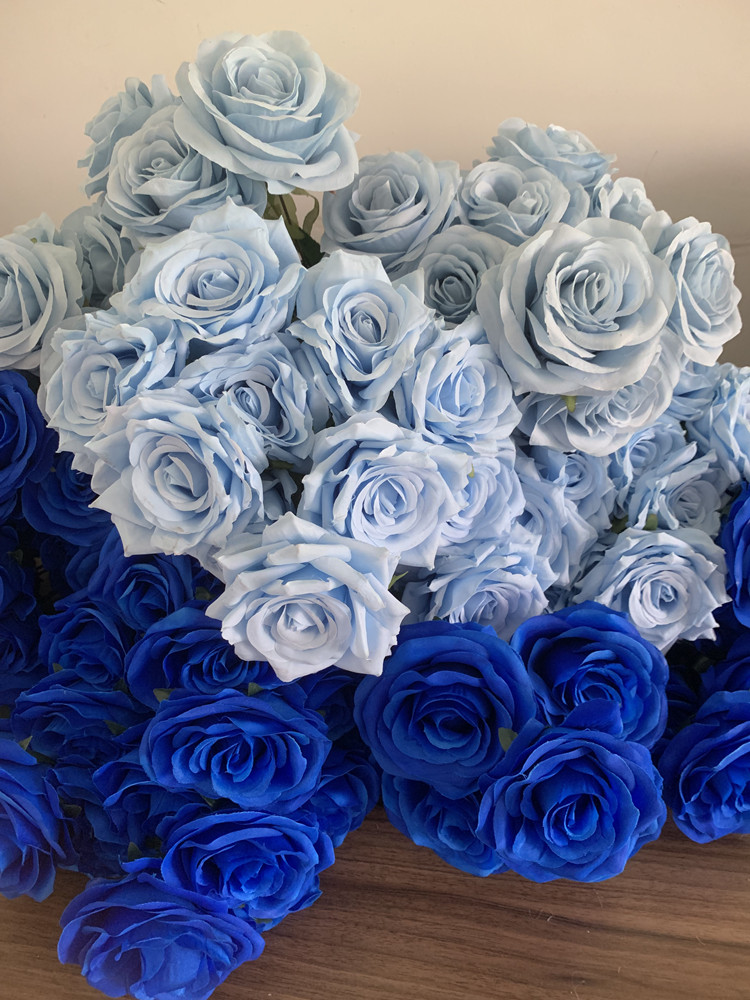 9 Heads Blue Rose Bouquet Artificial Flowers Light Blue Royal Blue Deep Blue Fake Roses Home Living Room Wedding Decor Bridal Bouquet - view 6