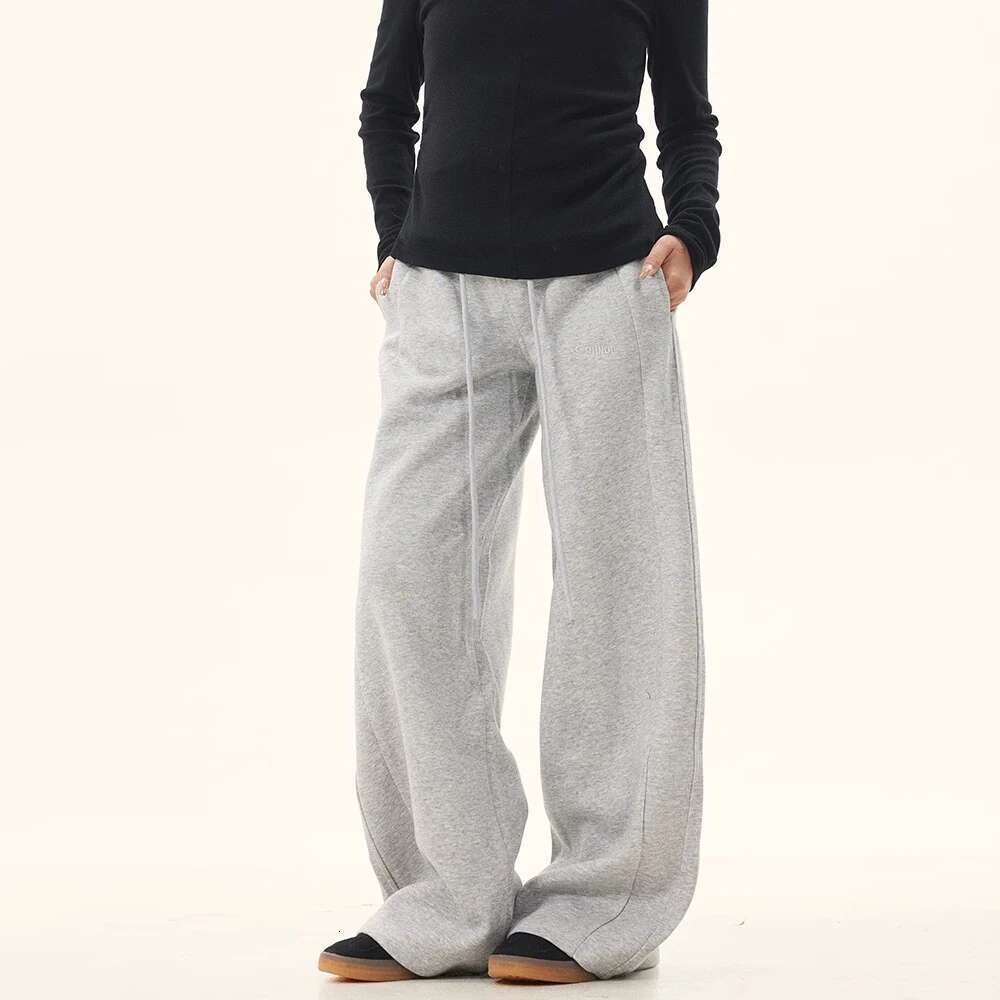 Retro Three-Dimensional Cut Drawstring Baggy Grey Sweatpants Men 2024 Loose Casual Straight Leg Joggers Cotton Sport Pants Y2k