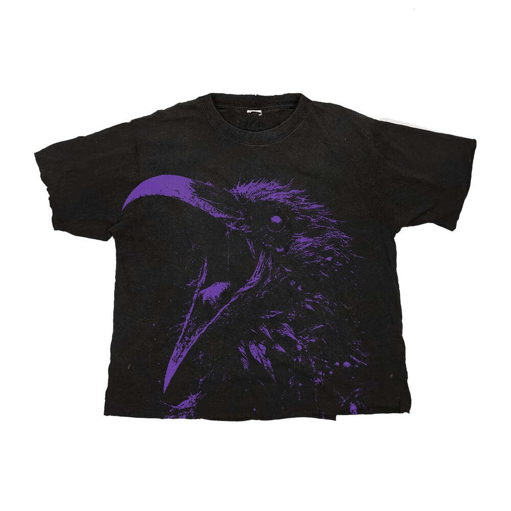 American Classic Short T Trendy Creative Design Sense Summer Black Printed Cotton Top