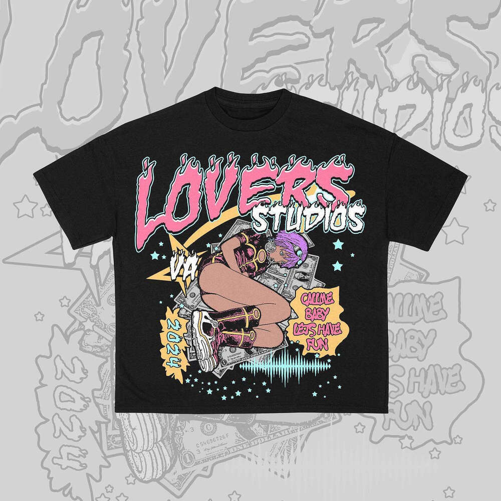 Personalized design cartoon letter pattern summer new street loose casual wear American hip-hop men's and women's top