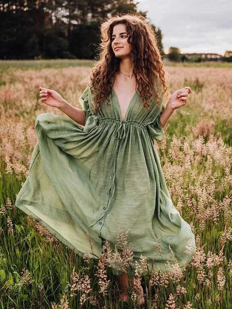 Bohemian maternity photography prop dress button decoration pregnancy photo shoot Bohemian baby shower long dress front seam W250113