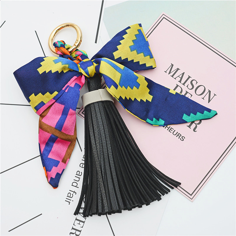 Lovely Soft leather tassels Keychain Bowknot scarf Pendant Bag Charm Accessories Key Chain Fashion Car Key Holder K1690 240713