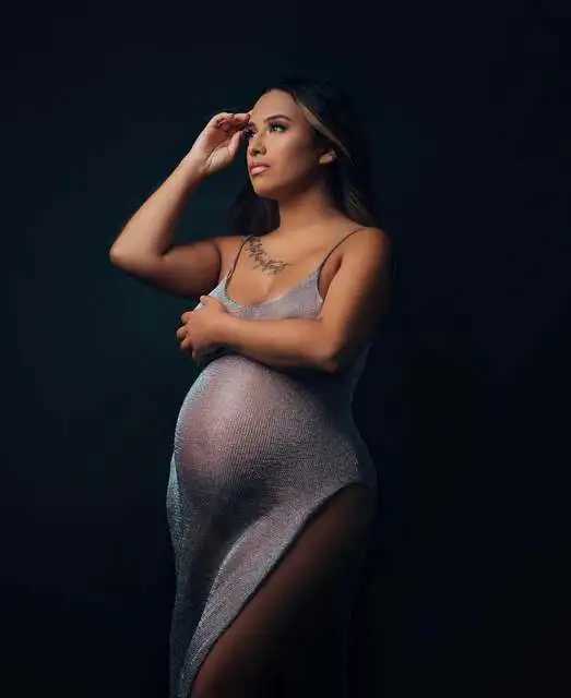 Sexy transparent V-neck maternity photography prop dress double-layer backless clothing maternity photo shoot baby shower dress W250113