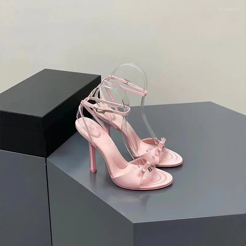 Women's Pink Satin Bow High Heel Sandals - Comfortable & Large Size hot 40, 2024 Summer Fashion