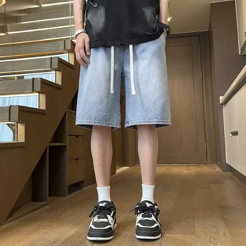 High Street Retro Blue Denim Shorts Men Summer New Baggy Wide Leg Jeans Half Pants Fashion Streetwear Y2k Clothing Oversized ManXJ250114