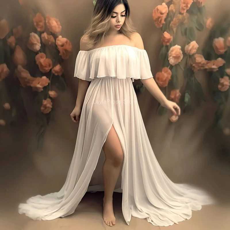 Maternity Dress Chiffon Shoulder Dress for Photoshoot Elegant Maternity Dress for Baby Shower Photography W250113