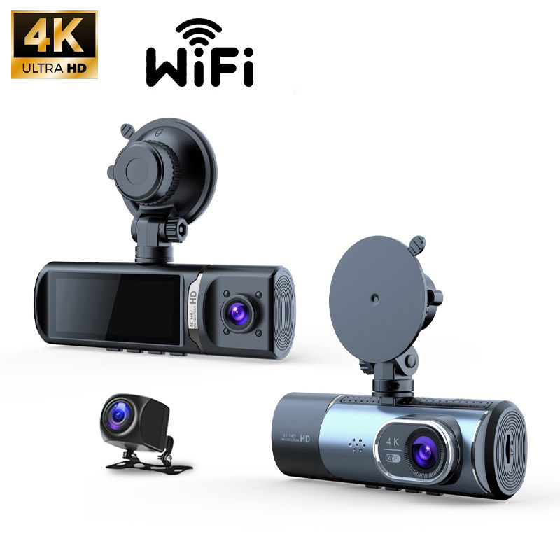 3 Lens Dash Camera Car DVR Cameras Mini Hidden Video Recorder Front and Rear View Vehicle Cabin Dash Cam Recording 4K WIFI D55