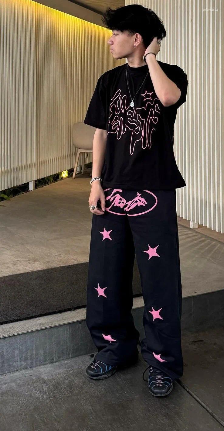 T Shirt Short Set - Men's Casual Two-Piece Set: Retro Letter Print, Loose Fit, High Street Style, Niche Design