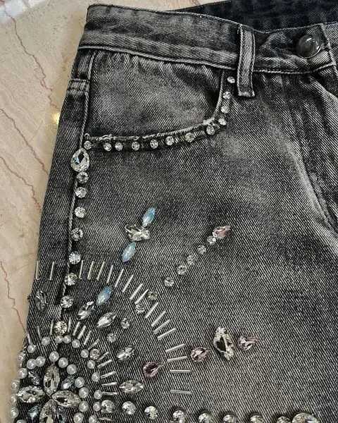 Streetwear Shorts Y2K Jeans Men Hip Hop Gothic Rhinestone Sequin Retro Black Baggy Denim Fitness Shorts High Waist Casual ShortsXJ250114