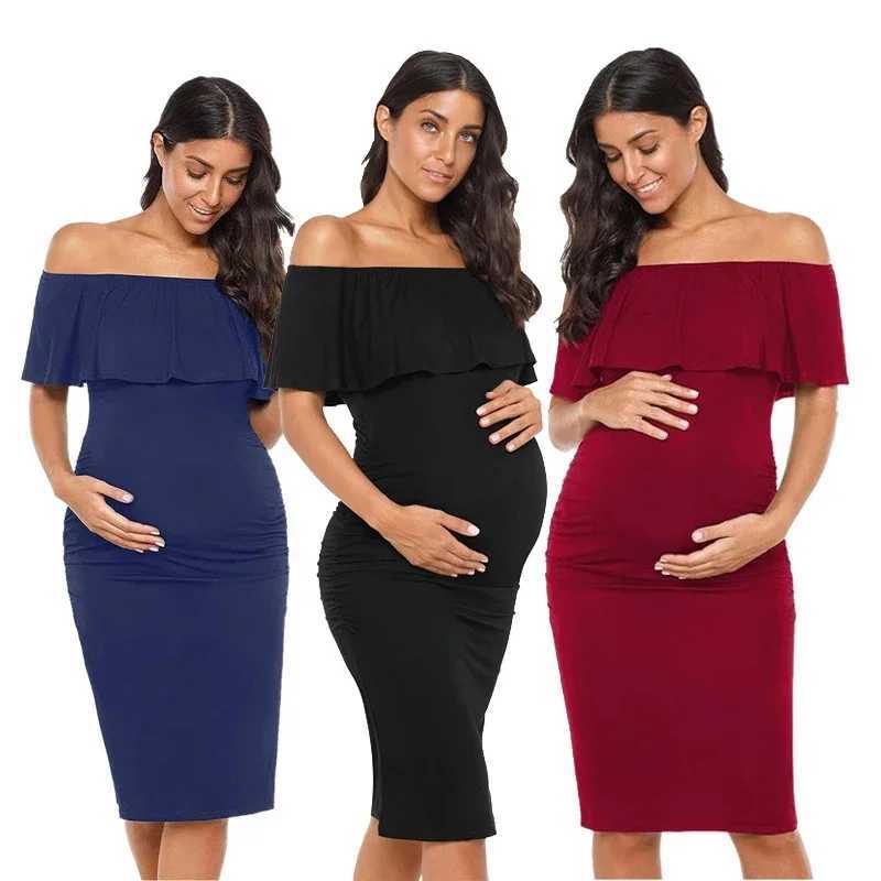 Cotton care ruffled pregnant womens dress with shoulder care ruffled edge for women without shoulder care summer pregnancy dress for womens body W2501