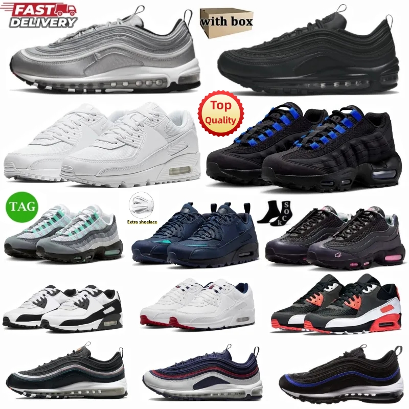 Neon 95s Designer Sneakers 97s Classic Running Shoes Men's Women's Everyday Gear Training Classic Triple Black White Navy Blue Outdoor Casual Sneakers