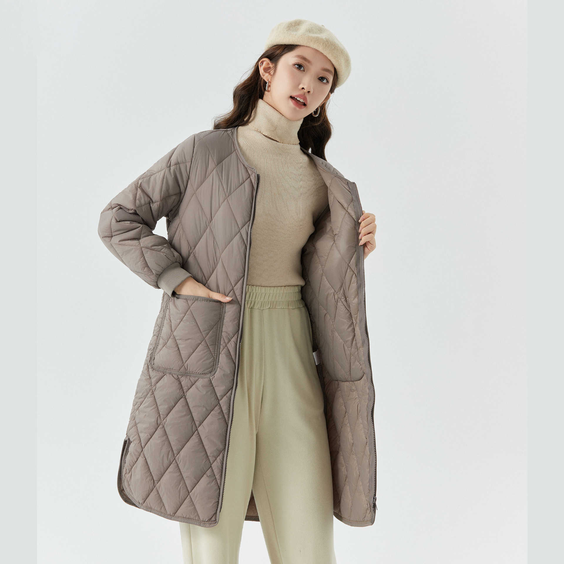 Womens Thick Warm Long Sleeve with Cotton Clip Womens Home Long Clothing Cotton Coat with Plush One Piece Sleeve with Hair 2401 Women Jackets Coat Wom