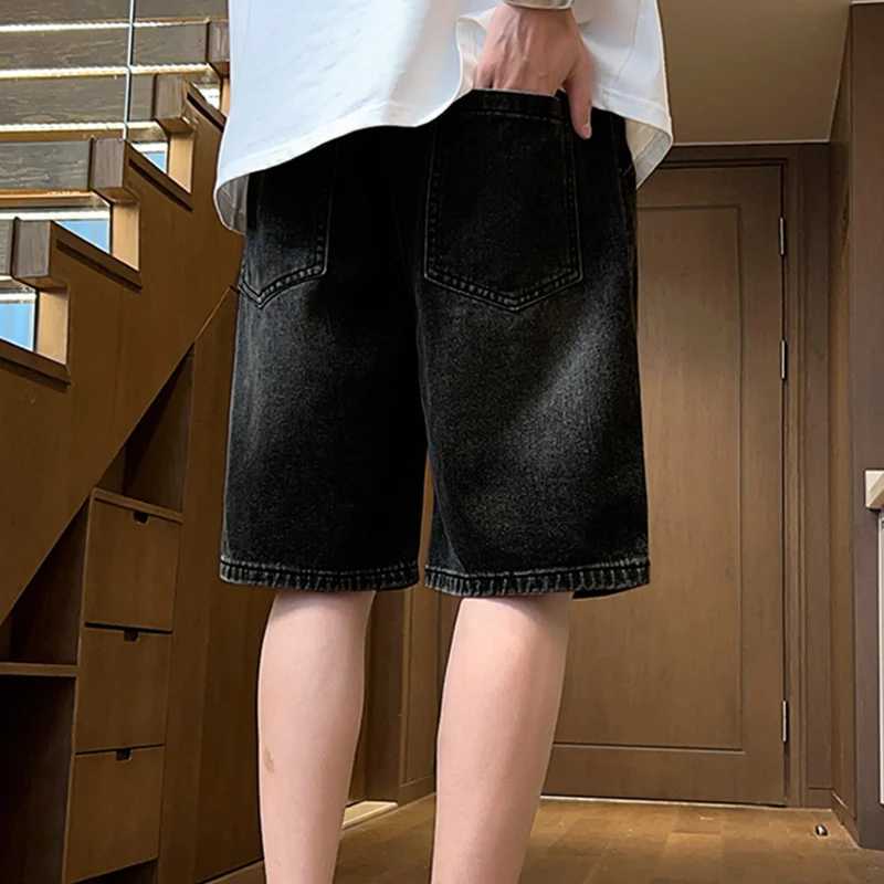 High Street Retro Blue Denim Shorts Men Summer New Baggy Wide Leg Jeans Half Pants Fashion Streetwear Y2k Clothing Oversized ManXJ250114