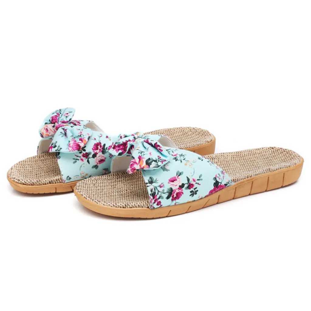 Ladies Bohemian Style Bow Flower Linen Slippers Sandals Beach Shoes Home Shoes Beach Indoor Non Slip Shoes 2024 Z250614