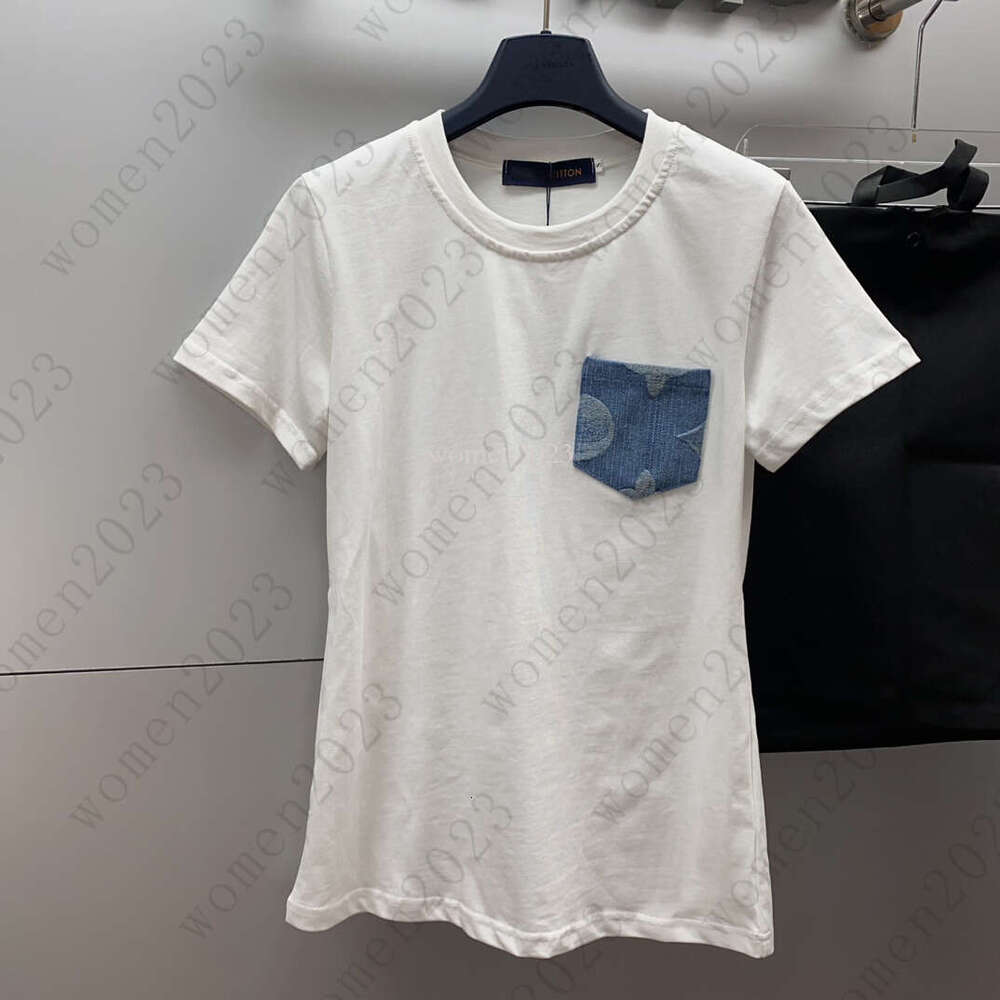 25ss Brand T-shirt Women sport t-shirt Designer women casual tshirt Fashion LOGO vacation summer denim jacquard pocket t shirt Jan 14