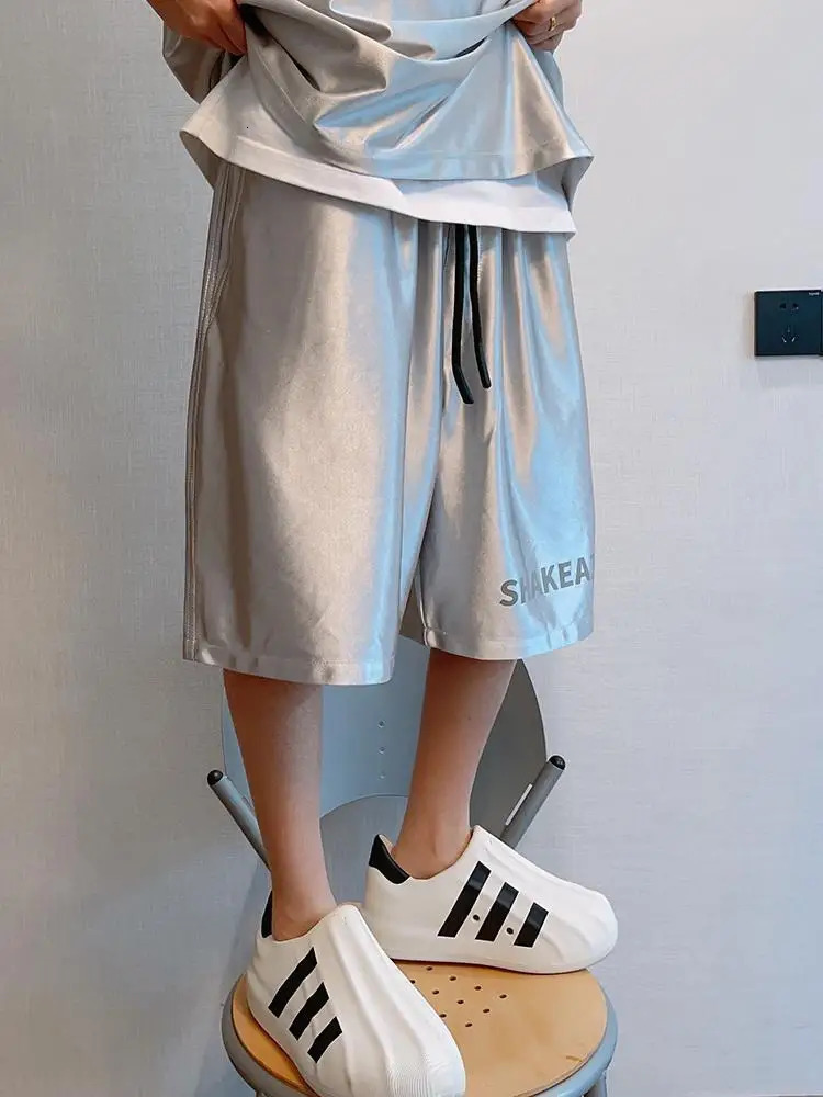 Glossy Pockets Mens Shorts Outdoor Fitness Male Plus Size Casual Sports Basketball Bottoms 250109