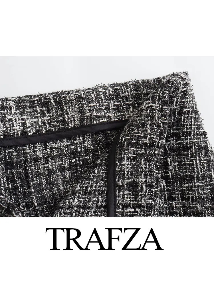 TRAFZA Womens Summer Fashion Plaid Short Casual V-neck Blazer Sexy High Waist Side Zipper Decorated Womens Culottes 2-piece 250109