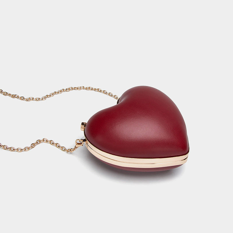 Stylish Wine Red Heart Shape Chain Clutch for Parties - Versatile Shoulder Bag
