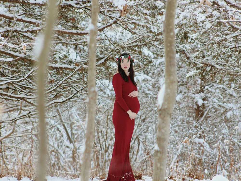 Pregnant womens solid color Par floor length photography props elegant white clothing W250113