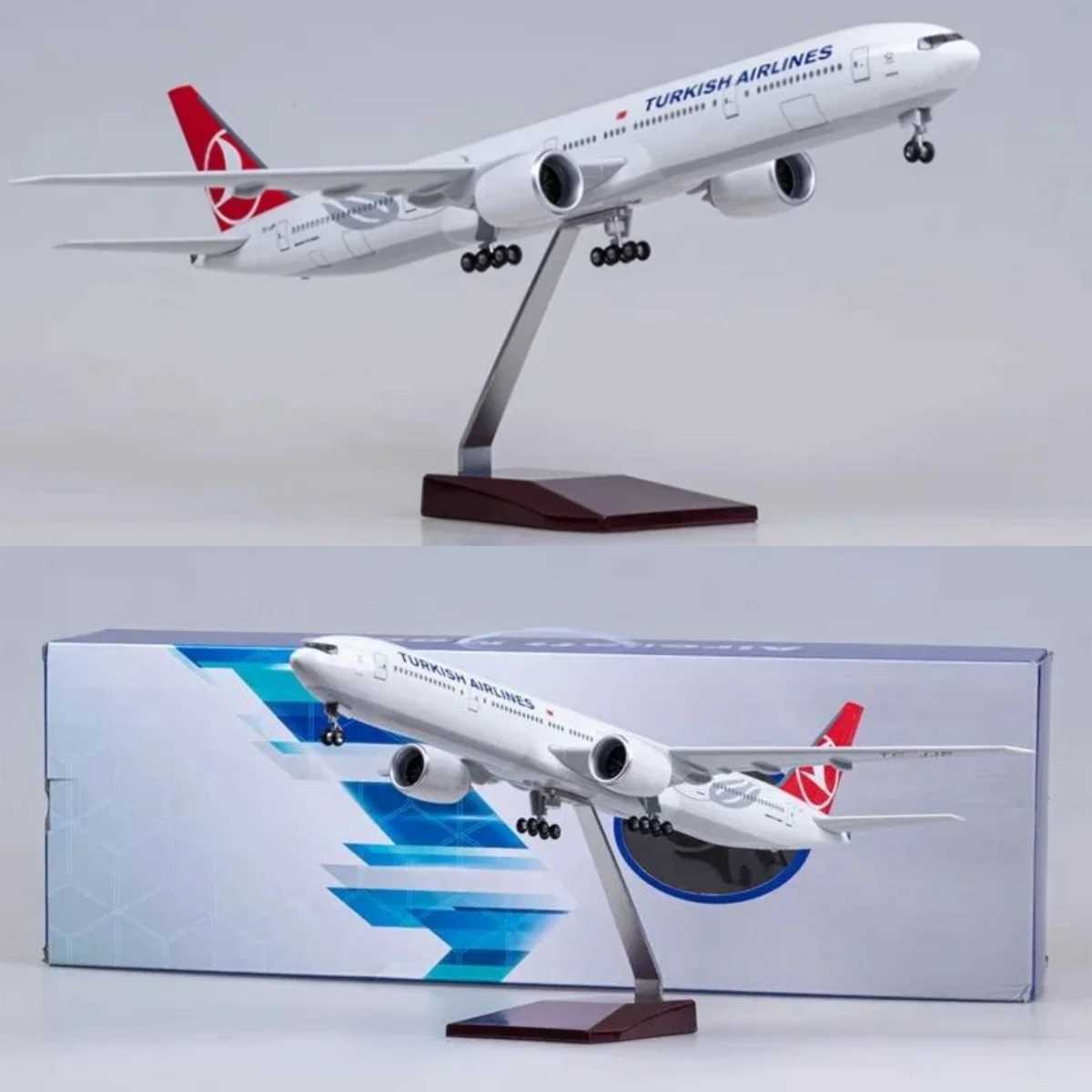 1 157 Scale 47cm Large 777 Airplane Model Turkish Boeing B777 Aircraft Model Die-cast Aircraft with LED Lights For Collector X250114