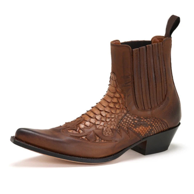 Men Boots Pointed Python Pattern Short Sleeve Casual Versatile Eur Size 38-48 250106