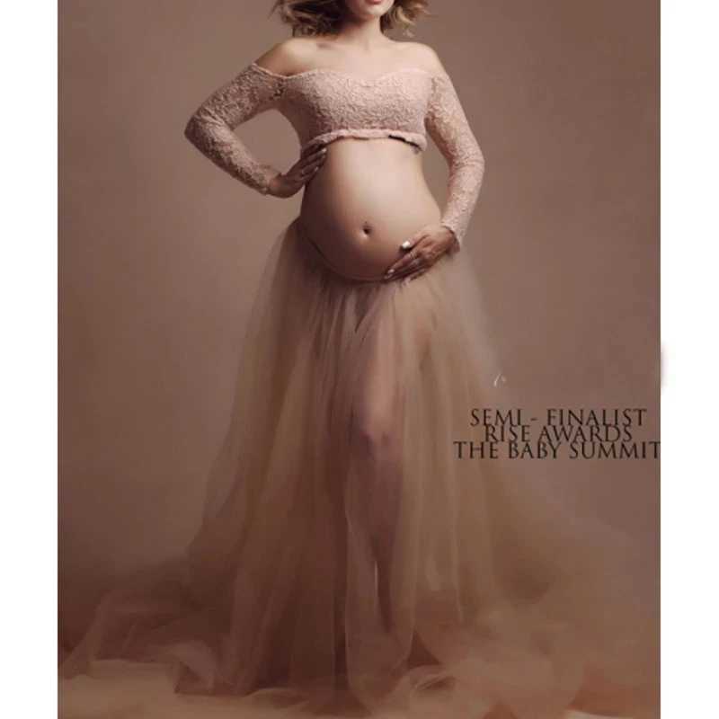 Pregnant dress set long sleeved lace crop top+thin gauze skin pregnant long dress photo shoot pregnant photography W250113