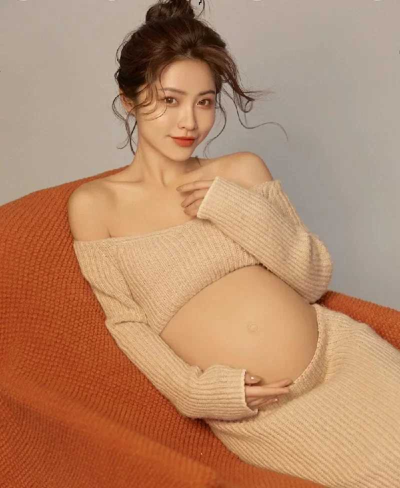 Womens photography props pregnant womens dresses knitted tops skiing casual photography clothing 2 pieces W250113